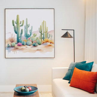 Póster Cuadrado de Ilustracion del desierto de acuarela