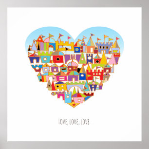 Póster Cuadrado del pueblo del corazón feliz