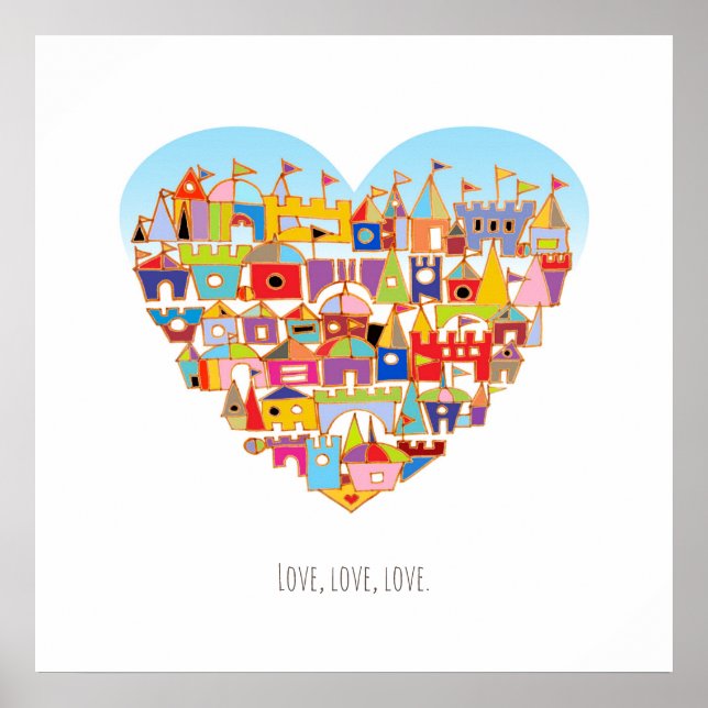 Póster Cuadrado del pueblo del corazón feliz (Frente)