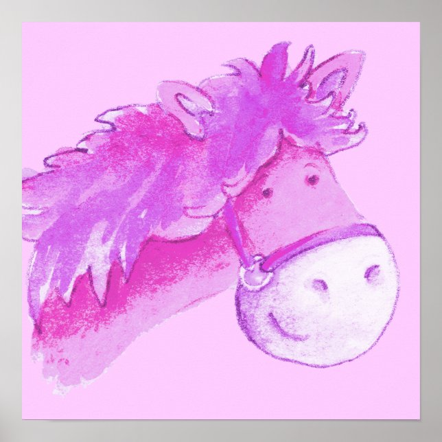 Poster cuadrado rosa de arte de poni lindo (Frente)