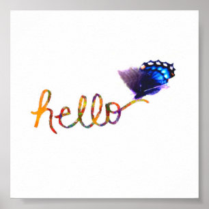 poster cuadrado saludo texto arte con mariposa