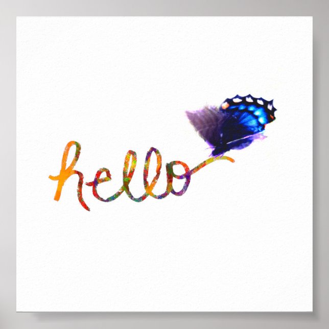 poster cuadrado saludo texto arte con mariposa (Frente)