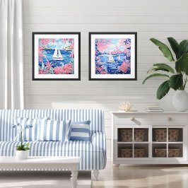 Póster Cuadrado tropical rosado de la vela de color acuát