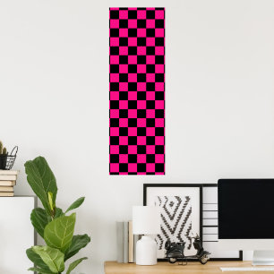Póster Cuadrados a cuadros rosa caliente negro geométrico