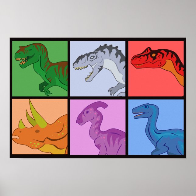 Póster Cuadrados de dinosaurios (Frente)
