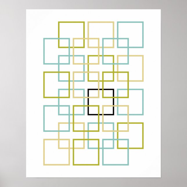Póster Cuadrados interbloqueados azul verde amarillo negr (Frente)
