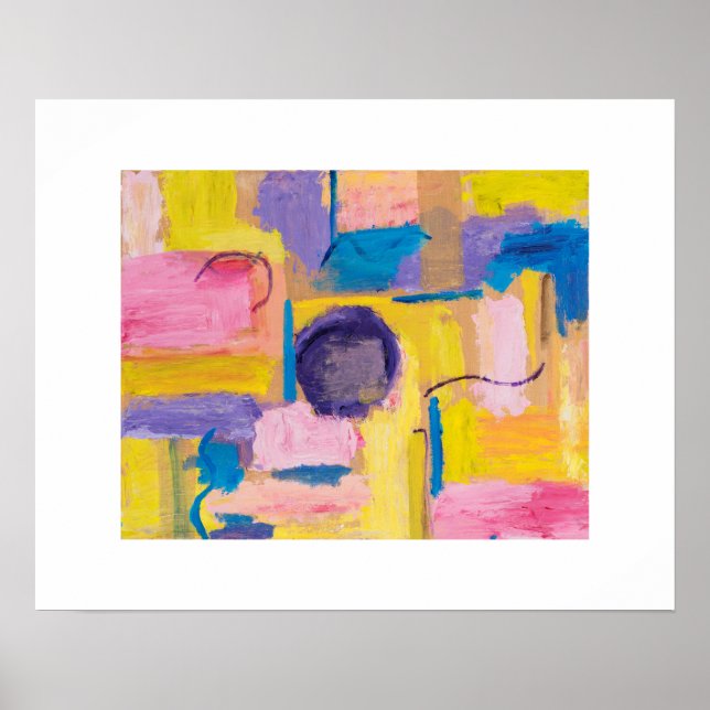 Póster Cuadrícula amarilla y rosa abstracta con punto mor (Frente)