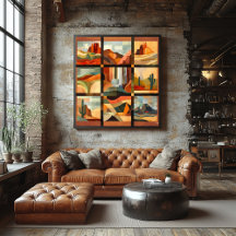 Cuadrícula de arte del desierto con marco marrón -