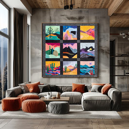 Póster Cuadrícula de arte del desierto con marco negro -