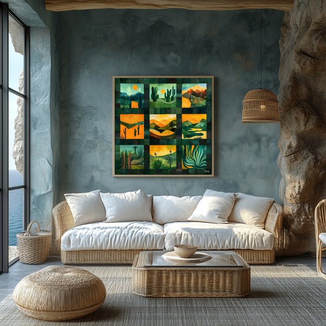 Póster Cuadrícula de arte del desierto con marco verde -  (Subido por el creador)