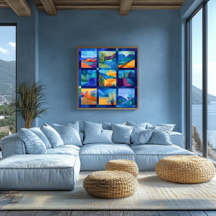 Póster Cuadrícula de Arte del Desierto en Marco Azul – Ge