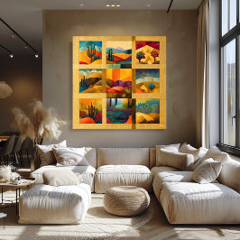 Póster Cuadrícula de arte del desierto enmarcada dorada -