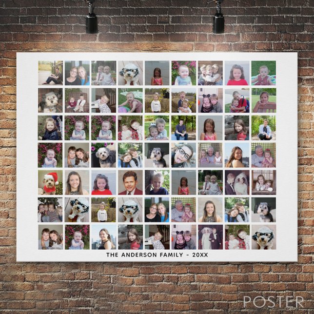 Póster Cuadrícula de Collage de fotos cuadrada de 63 con  (Custom Photo Collage Poster)