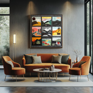 Póster Cuadrícula de paisaje geométrico en colores modern