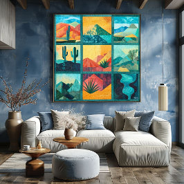 Póster Cuadrícula verde azulada de arte del desierto enma