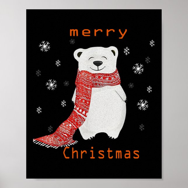 Póster Cuadrillo de oso polar dulce Feliz Navidad Navidad (Frente)