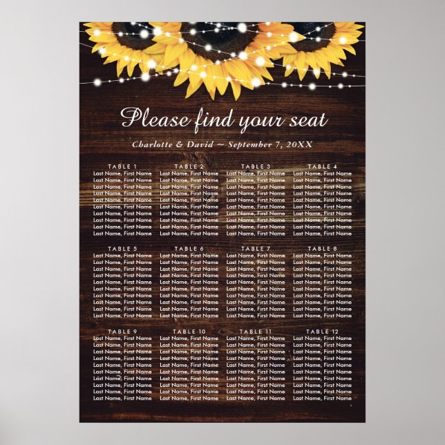 Póster Cuadro 12 de asientos para Bodas de girasol de mad (Frente)