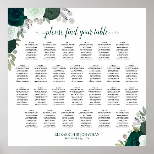 Póster Cuadro 26 Cuadro de asientos de Bodas de Rosas del (Frente)