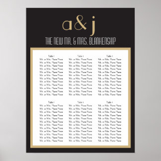 Póster Cuadro 2 de asientos de Boda de monograma Art Deco