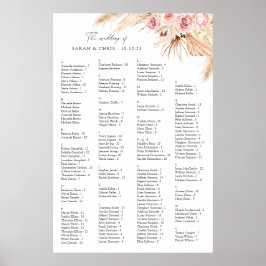 Póster Cuadro alfabético boda Boho Floral