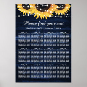 Póster Cuadro de asiento 12 del Boda de girasol azul de l