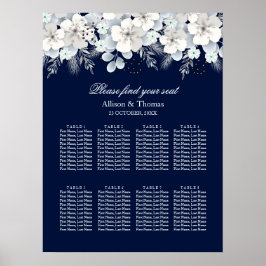 Póster Cuadro de asiento boda Flor blanca sakura azul