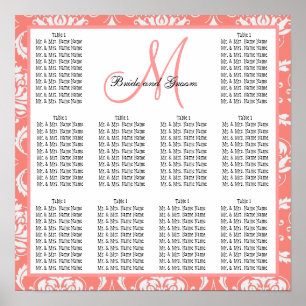 Póster Cuadro de asiento del Boda de plantilla Damask Cor