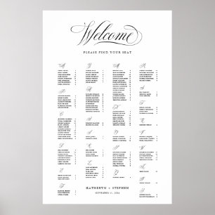 Póster Cuadro de asientos alfabético Rótulo Boda elegante