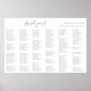 Póster Cuadro de asientos alfabéticos Boda minimalista