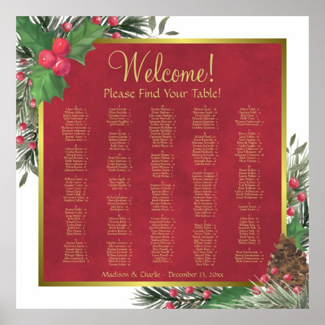 Póster Cuadro de asientos alfabéticos de los navidades Ho (Frente)
