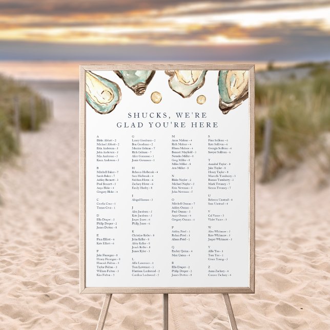 Póster Cuadro de asientos alfabéticos de ostión costero (Coastal oyster alphabetical wedding seating chart)