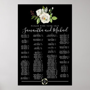 Póster Cuadro de asientos alfabéticos en blanco con flore
