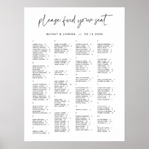 Póster Cuadro de asientos alfabéticos Minimalistas modern