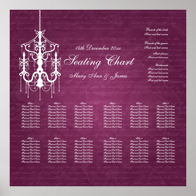 Póster Cuadro de asientos boda Candelier Berry Pink (Frente)