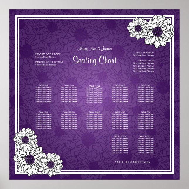 Póster Cuadro de asientos boda Dahlia Floral Purple (Frente)