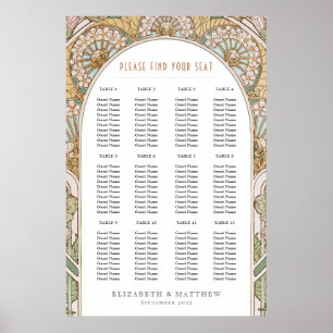 Póster Cuadro de asientos Boda de época Art Nouveau