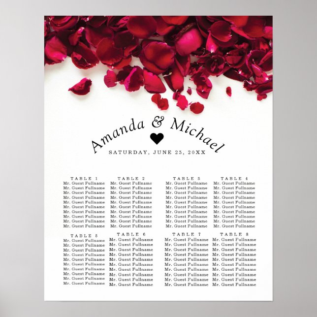 Póster Cuadro de asientos Boda de Petals de rosa roja (Frente)