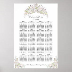 Póster Cuadro de asientos Boda de rosas blancas 160 invit
