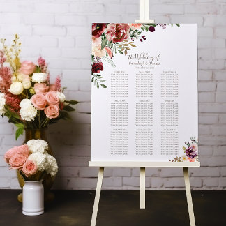 Póster Cuadro de asientos boda Elegante Floral otoñal
