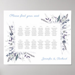 Póster Cuadro de asientos boda Jardín de poetas, AZUL OSC