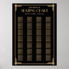 Póster Cuadro de asientos de Boda alfabético negro Art De