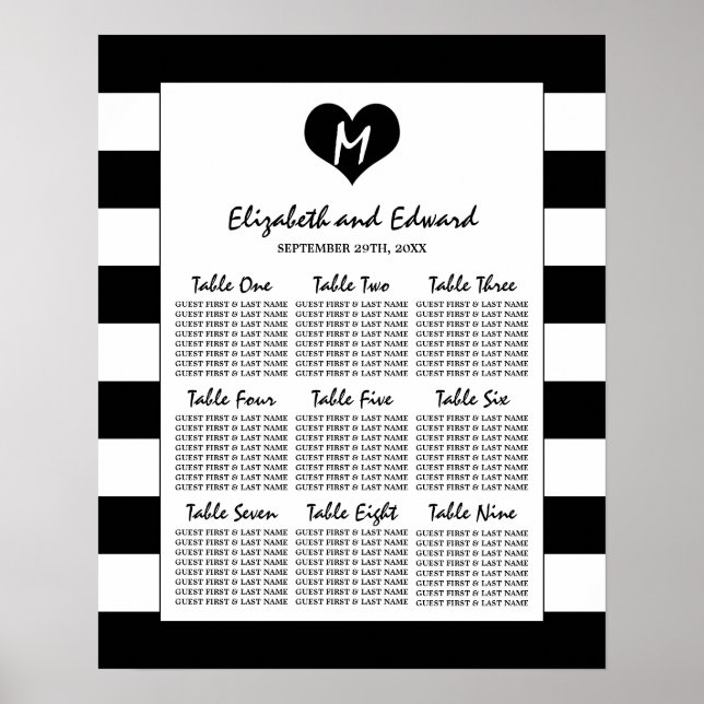Póster Cuadro de asientos de Boda blanco y negro de Moda  (Frente)