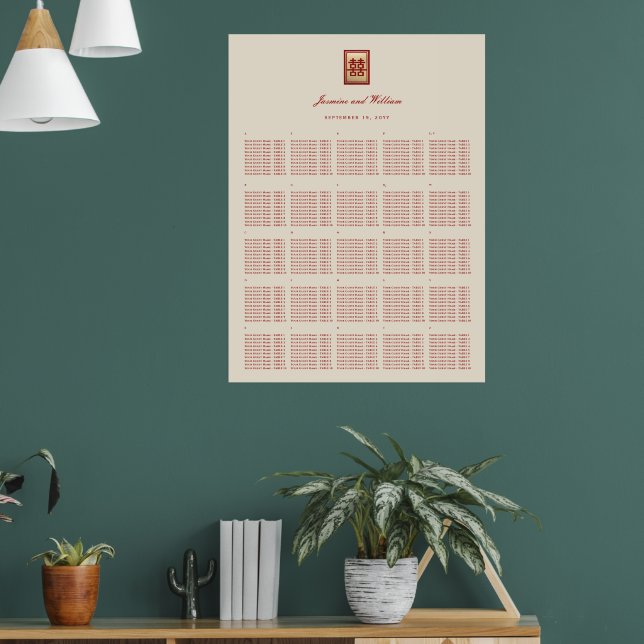 Póster Cuadro de asientos de Boda chino de doble felicida (Salón 1)