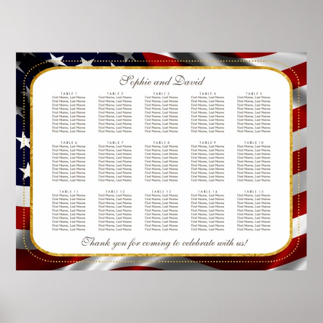 Póster Cuadro de asientos de Boda de bandera de Estados U (Frente)
