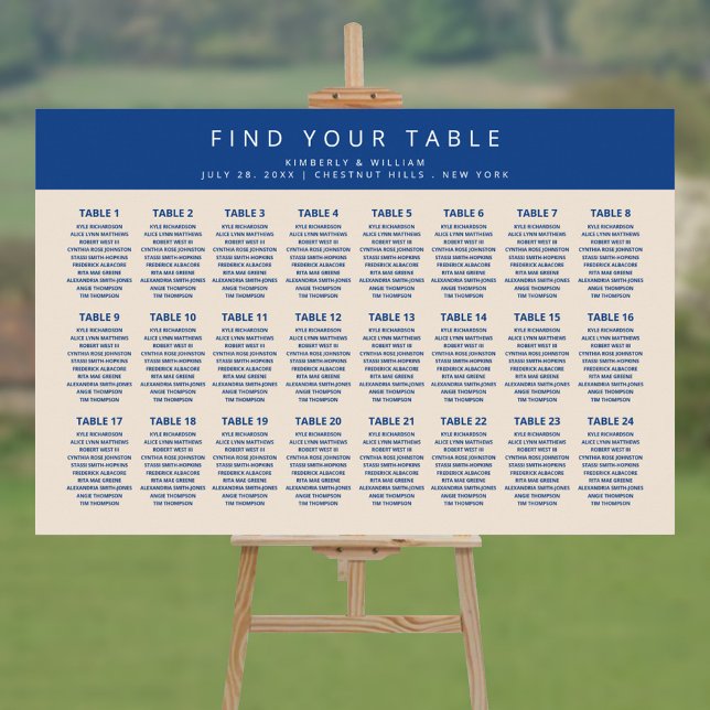 Póster Cuadro de asientos de Boda de Moda de mesa Marsell (Marseille Bleu Modern Wedding Seating Chart for 24 tables / 240 guests)