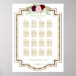Póster Cuadro de asientos de Boda de oro floral de Marsal