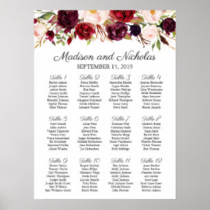 Póster Cuadro de asientos de Boda floral rosa y marsala