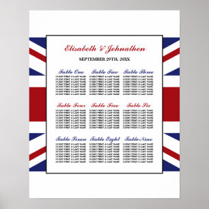 Póster Cuadro de asientos de Bodas británicos con bandera