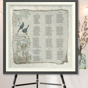 Póster Cuadro de asientos de Bodas de Aves de Amor verde 