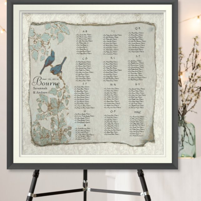 Póster Cuadro de asientos de Bodas de Aves de Amor verde  (To see frame and mat pricing,  please choose your options.)